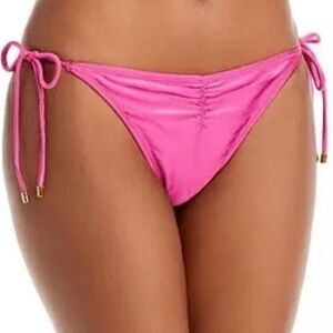 PQ Swim Pink Ruched Side Tie Bikini Bottom Sz L NWT
